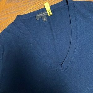 Banana Republic Women’s Washable Blue Silk Cotton V-Neck Sweater DRY CLEANED EUC